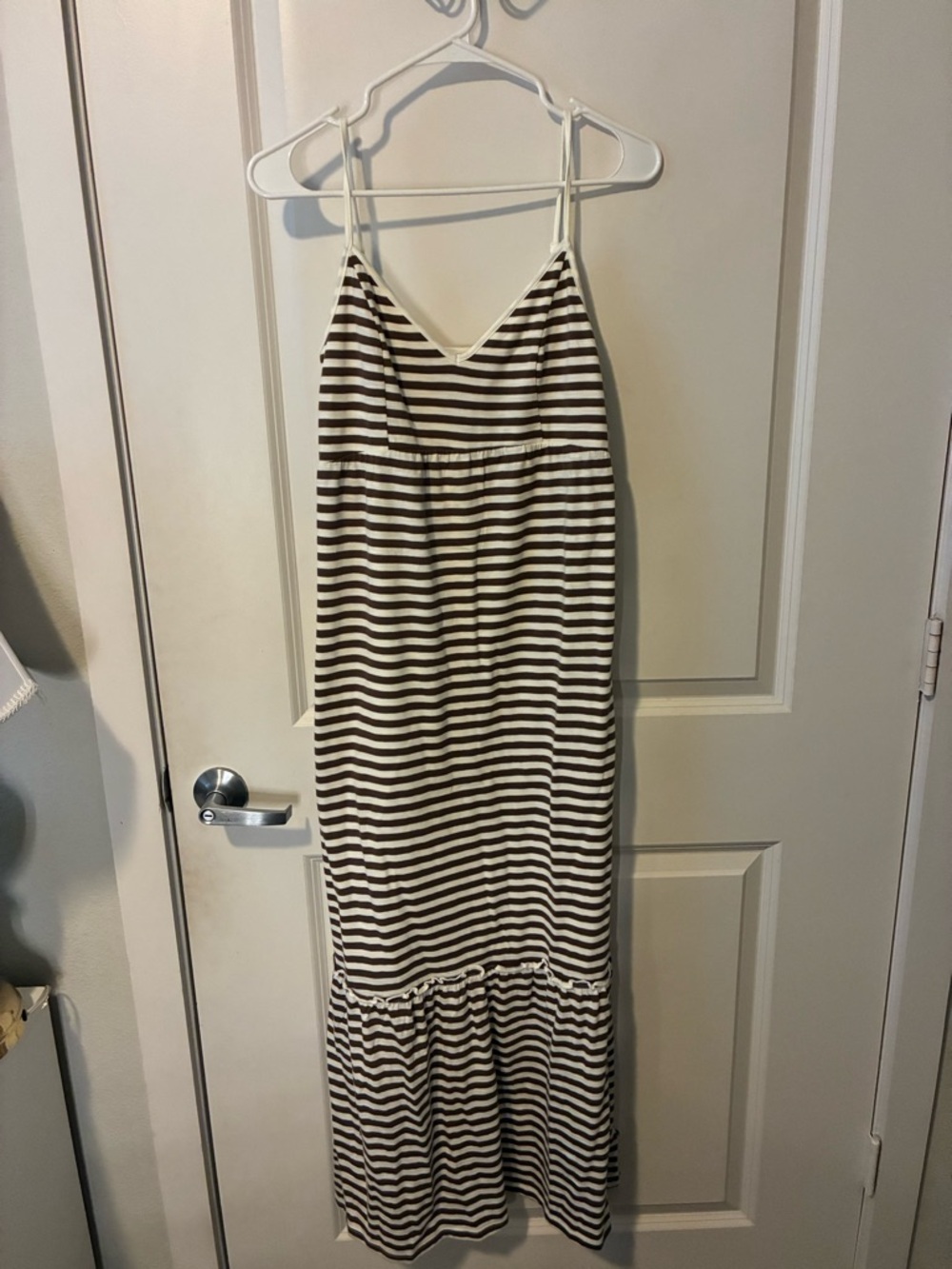 Kohl's Cream and Brown Striped Tank Maxi Dress